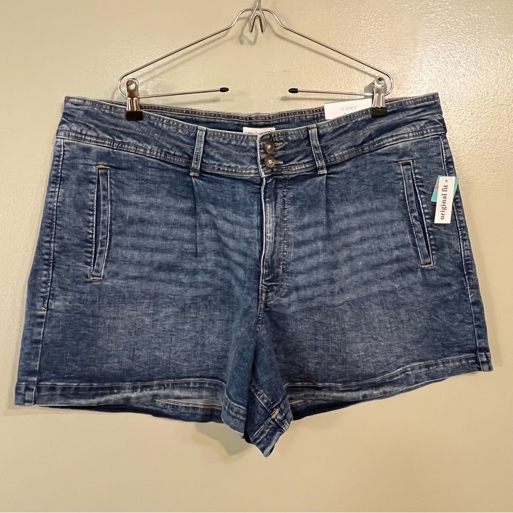 M By Maurice’s A-Line High Rise 5” Denim Blue Women's Shorts Size 22W NWT